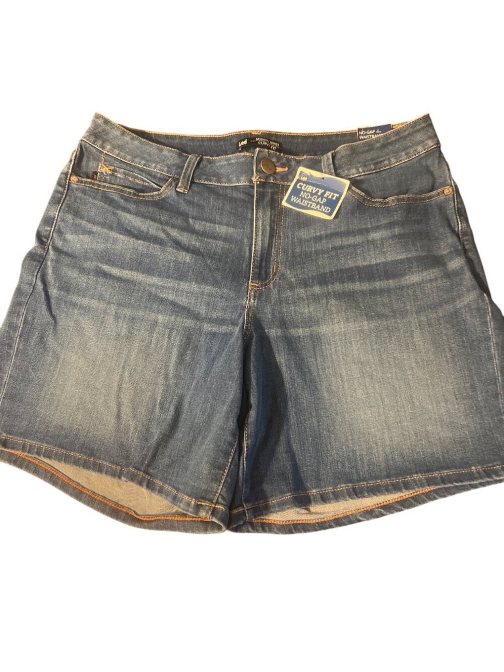 Lee Modern Curvy Fit Denim Jean Shorts No Gap Waistband Lower on Waist Sz 16 NWT